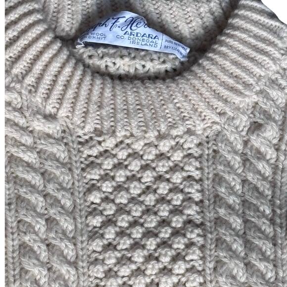 American Vintage Handknit Irish Fisherman Sweater Wool Aran Cable Cream Large - Picture 8 of 14